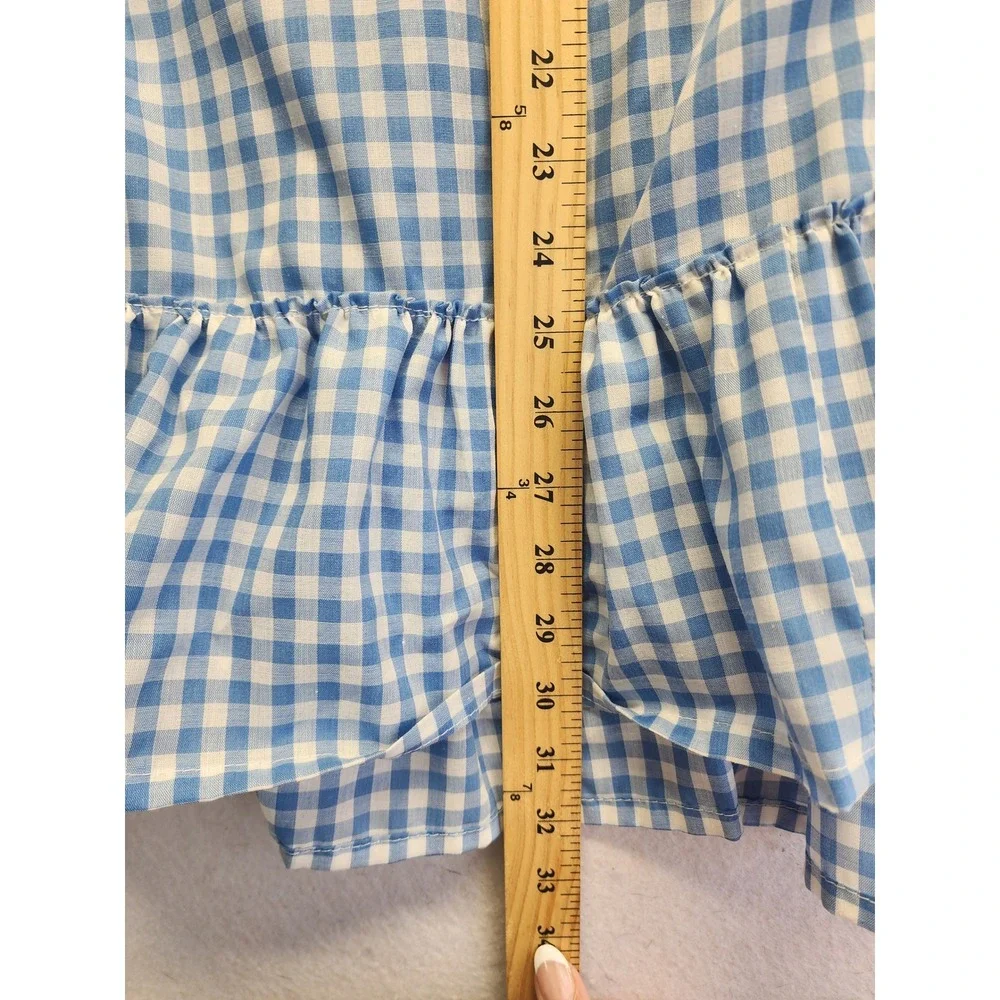 Blue Gingham 2x Vintage Two Piece Set Off‎ Shoulder Top and Ruffle Midi Skirt